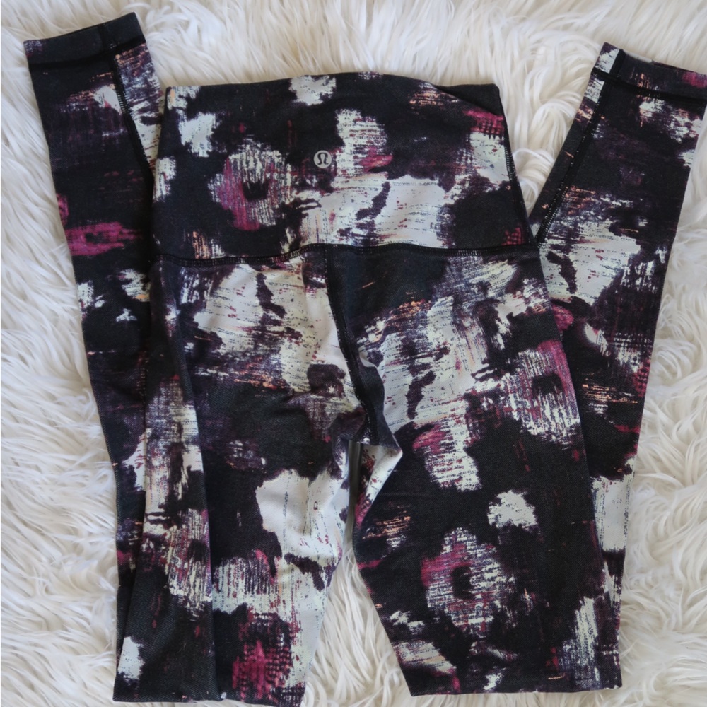 lululemon athletica Black, White & Plum Printed Leggings- 4